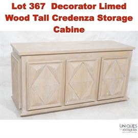 Lot 367 Decorator Limed Wood Tall Credenza Storage Cabine
