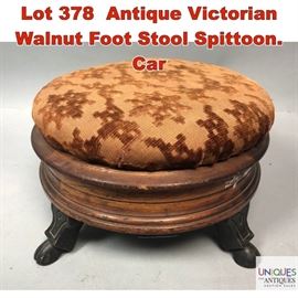Lot 378 Antique Victorian Walnut Foot Stool Spittoon. Car