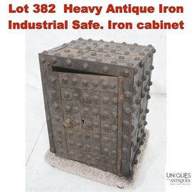 Lot 382 Heavy Antique Iron Industrial Safe. Iron cabinet
