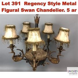 Lot 391 Regency Style Metal Figural Swan Chandelier. 5 ar