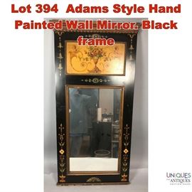 Lot 394 Adams Style Hand Painted Wall Mirror. Black frame