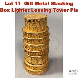 Lot 11 Gilt Metal Stacking Box Lighter Leaning Tower Pis