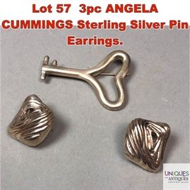 Lot 57 3pc ANGELA CUMMINGS Sterling Silver Pin Earrings.