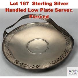 Lot 167 Sterling Silver Handled Low Plate Server. Pierced