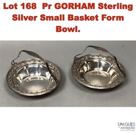 Lot 168 Pr GORHAM Sterling Silver Small Basket Form Bowl.