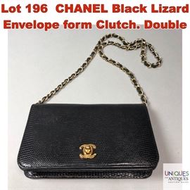 Lot 196 CHANEL Black Lizard Envelope form Clutch. Double