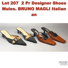 Lot 207 2 Pr Designer Shoes Mules. BRUNO MAGLI Italian an