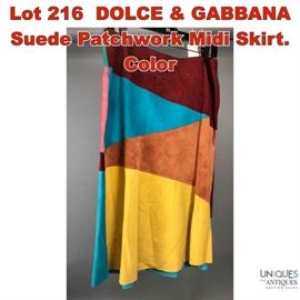 Lot 216 DOLCE GABBANA Suede Patchwork Midi Skirt. Color