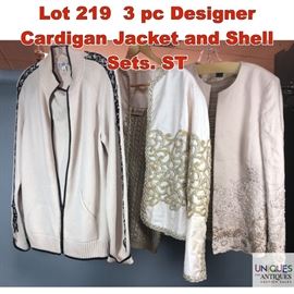 Lot 219 3 pc Designer Cardigan Jacket and Shell Sets. ST