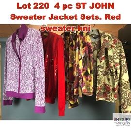 Lot 220 4 pc ST JOHN Sweater Jacket Sets. Red sweater kni
