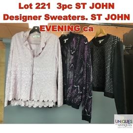 Lot 221 3pc ST JOHN Designer Sweaters. ST JOHN EVENING ca