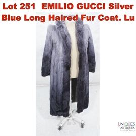 Lot 251 EMILIO GUCCI Silver Blue Long Haired Fur Coat. Lu