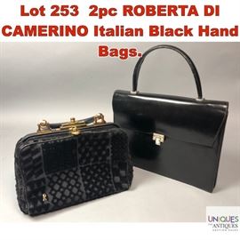 Lot 253 2pc ROBERTA DI CAMERINO Italian Black Hand Bags.