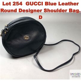 Lot 254 GUCCI Blue Leather Round Designer Shoulder Bag. D