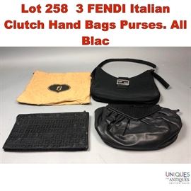 Lot 258 3 FENDI Italian Clutch Hand Bags Purses. All Blac