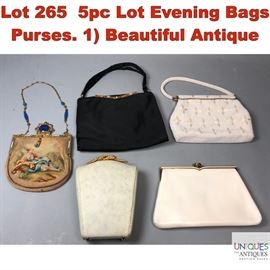 Lot 265 5pc Lot Evening Bags Purses. 1 Beautiful Antique