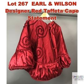 Lot 267 EARL WILSON Designer Red Taffeta Cape Statement