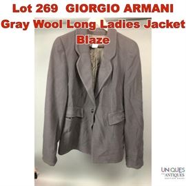 Lot 269 GIORGIO ARMANI Gray Wool Long Ladies Jacket Blaze