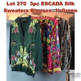 Lot 270 3pc ESCADA Silk Sweaters Blouses. 1 Green sweate