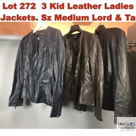 Lot 272 3 Kid Leather Ladies Jackets. Sz Medium Lord Ta