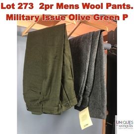 Lot 273 2pr Mens Wool Pants. Military Issue Olive Green P