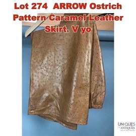 Lot 274 ARROW Ostrich Pattern Caramel Leather Skirt. V yo