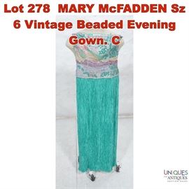 Lot 278 MARY McFADDEN Sz 6 Vintage Beaded Evening Gown. C