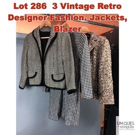 Lot 286 3 Vintage Retro Designer Fashion. Jackets, Blazer
