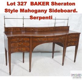 Lot 327 BAKER Sheraton Style Mahogany Sideboard. Serpenti