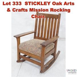 Lot 333 STICKLEY Oak Arts Crafts Mission Rocking Chair.