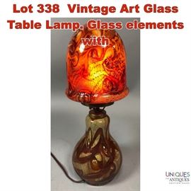 Lot 338 Vintage Art Glass Table Lamp. Glass elements with