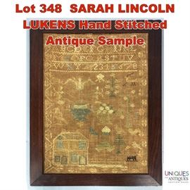 Lot 348 SARAH LINCOLN LUKENS Hand Stitched Antique Sample