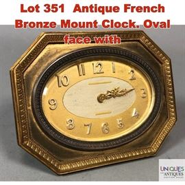 Lot 351 Antique French Bronze Mount Clock. Oval face with