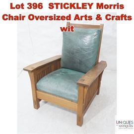 Lot 396 STICKLEY Morris Chair Oversized Arts Crafts wit