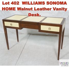 Lot 402 WILLIAMS SONOMA HOME Walnut Leather Vanity Desk.