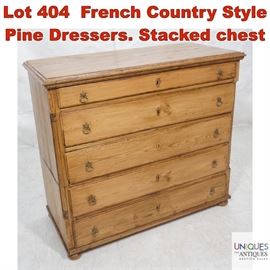 Lot 404 French Country Style Pine Dressers. Stacked chest