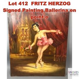 Lot 412 FRITZ HERZOG Signed Painting Ballerina en point o