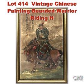Lot 414 Vintage Chinese Painting Bearded Warrior Riding H