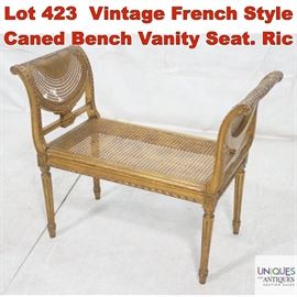 Lot 423 Vintage French Style Caned Bench Vanity Seat. Ric