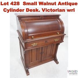 Lot 428 Small Walnut Antique Cylinder Desk. Victorian wri