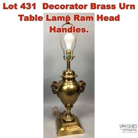 Lot 431 Decorator Brass Urn Table Lamp Ram Head Handles.