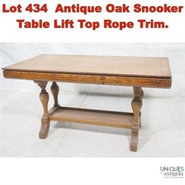 Lot 434 Antique Oak Snooker Table Lift Top Rope Trim.