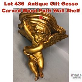 Lot 436 Antique Gilt Gesso Carved Wood Putti Wall Shelf B