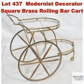 Lot 437 Modernist Decorator Square Brass Rolling Bar Cart