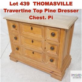 Lot 439 THOMASVILLE Travertine Top Pine Dresser Chest. Pi