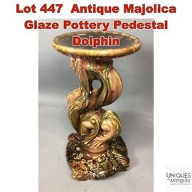 Lot 447 Antique Majolica Glaze Pottery Pedestal Dolphin