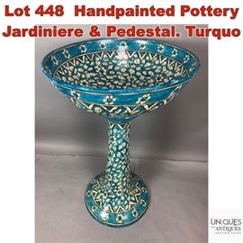 Lot 448 Handpainted Pottery Jardiniere Pedestal. Turquo