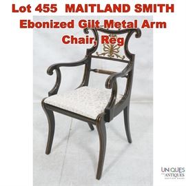 Lot 455 MAITLAND SMITH Ebonized Gilt Metal Arm Chair, Reg