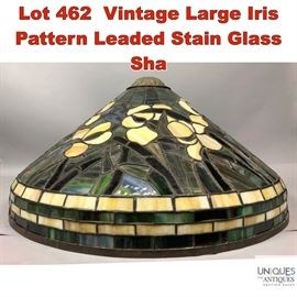 Lot 462 Vintage Large Iris Pattern Leaded Stain Glass Sha