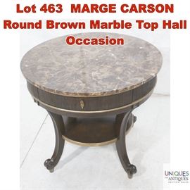 Lot 463 MARGE CARSON Round Brown Marble Top Hall Occasion